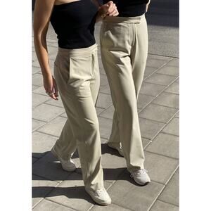 Djerf Avenue Pant Small First Choice Trousers Greige Pleated Wide Office Dressy